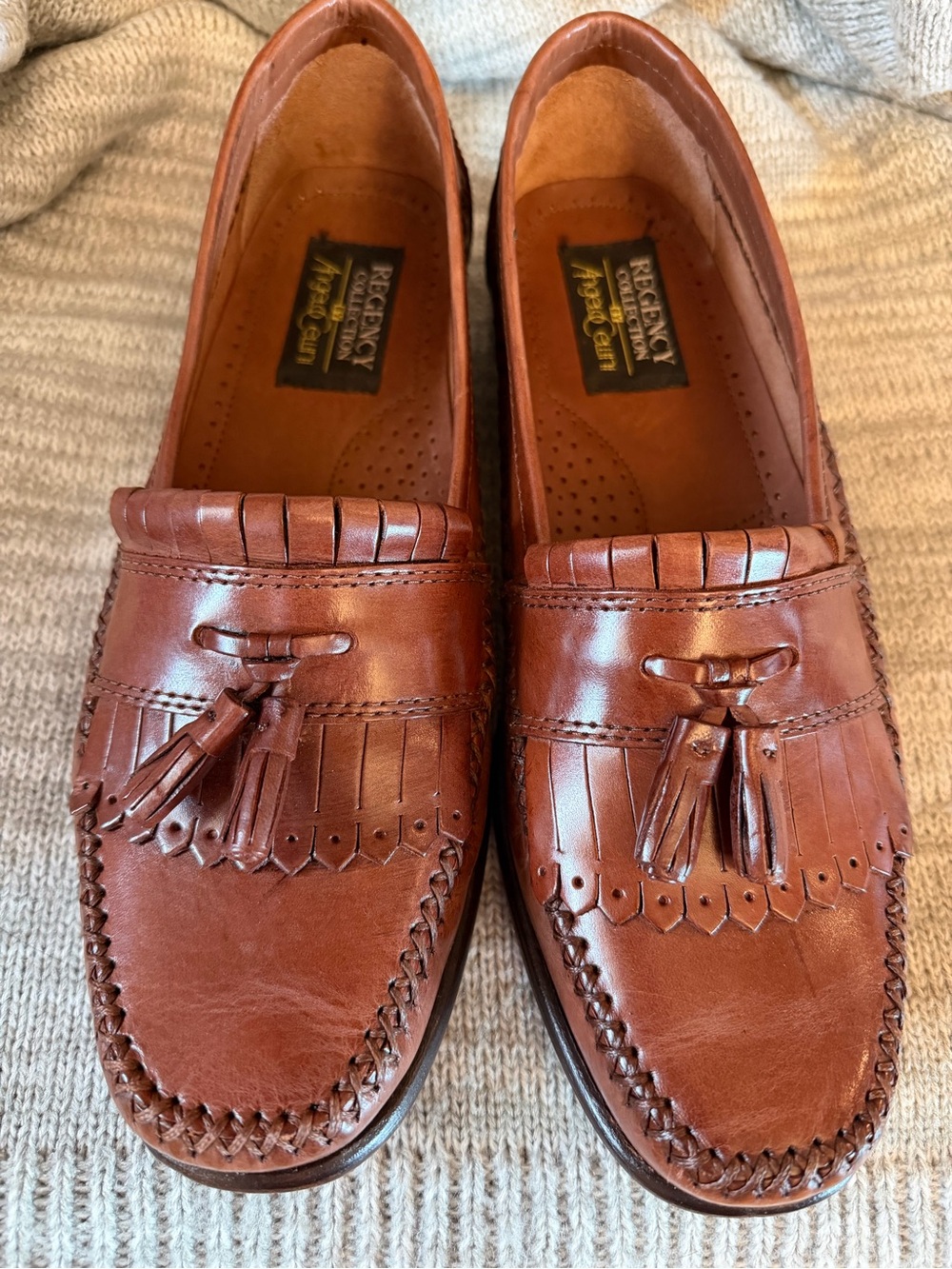 Men's Tan Genuine Leather Tassel Slip-On Loafers